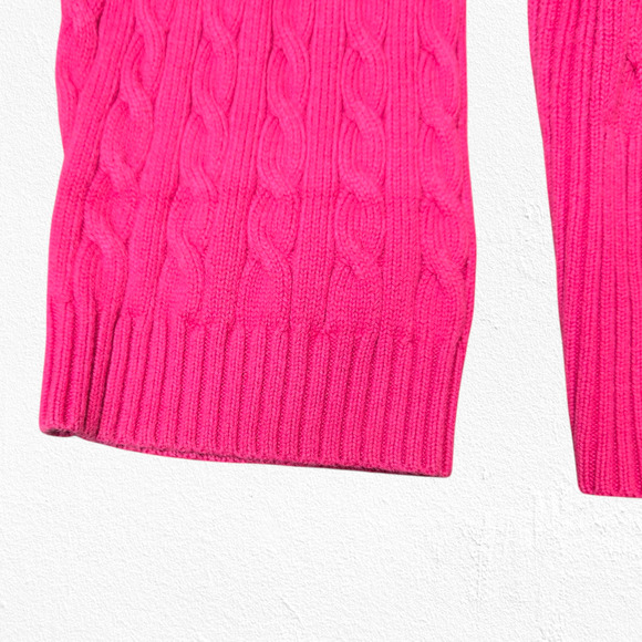 Y2K Tommy Hilfiger Hot Pink V Neck Heavy Cable Knit Pullover Sweater Size Large - Picture 5 of 9